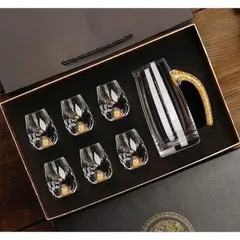Bộ bình chén rượu pha lê mắt trâu vàng 24k