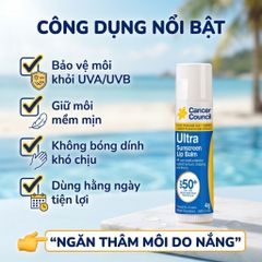 Son Dưỡng Môi Chống Nắng Cancer Council Ultra Sunscreen Lip Balm SPF50+ 4g Bảo Vệ Môi Khỏi UV 656750