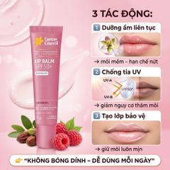 Son Dưỡng Môi Chống Nắng Cancer Council Lip Balm SPF50+ Raspberry 15g Chống UV Dưỡng Ẩm 656751