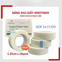 Hộp 24 cuộn Băng keo giấy Greetmed 1.25cmx10yds dùng cố định băng gạc kim truyền