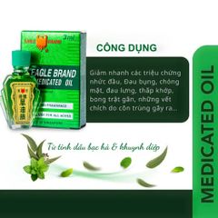 (Nhập khẩu Chính hãng) Dầu gió xanh con ó 3ml - Eagle Brand Medicated Oil, dầu gió singapore