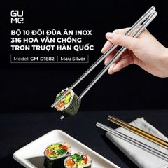 BỘ 10 ĐÔI ĐŨA INOX 316 HOA VĂN CHỐNG TRƠN GUME