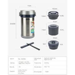 Hộp cơm giữ nhiệt 3 ngăn Zojirushi SL-NC09-ST 0.84L sản xuất tại Thái Lan, bảo hành giữ nhiệt 1 năm