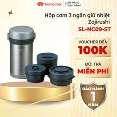 Hộp cơm giữ nhiệt 3 ngăn Zojirushi SL-NC09-ST 0.84L sản xuất tại Thái Lan, bảo hành giữ nhiệt 1 năm