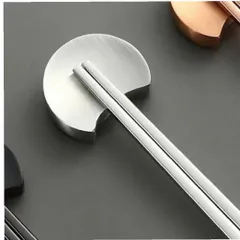 Set 6 đôi đũa inox 304 kèm 6 gác đũa hình vầng trăng Keller@Germany (màu vàng & bạc)