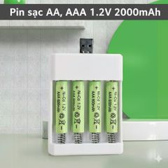 Bộ 4 Pin Sạc AA AAA 1.5V Ni-MH 2000mAh - Tặng Kèm Bộ Sạc USB, Pin Chất Lượng Cao, Bền Bỉ, Thân Thiện Môi Trường