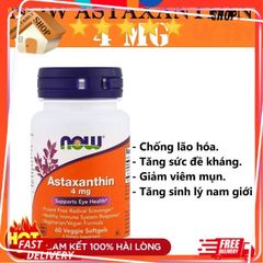 Viên uống ASTAXANTHIN viên chống oxy hoá Trẻ hoá cơ thể chống lão hoá NOW Astaxanthin 4mg