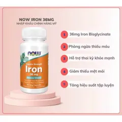 NOW Foods Iron 18mg , 36mg – Viên Uống Bổ Sung Sắt Ferrochel®, Hỗ Trợ Tạo Máu