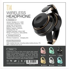 Tai Nghe Chụp Tai Bluetooth T14 Không Dây - Có Mic - Bass Cực Căng - Chống Ồn Cho Điện Thoại, Laptop, Máy Tính