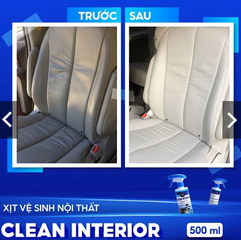 COMBO 2 CHAI RẺ HƠN 25% KHI MUA 1 CHAI. Xịt Vệ Sinh Nội Ngoại Thất Ô Tô CLEAN INTERIOR 500ml, Làm Sạch Khử Mùi Kính, Ghế Da Nỉ