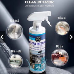 COMBO 2 CHAI RẺ HƠN 25% KHI MUA 1 CHAI. Xịt Vệ Sinh Nội Ngoại Thất Ô Tô CLEAN INTERIOR 500ml, Làm Sạch Khử Mùi Kính, Ghế Da Nỉ