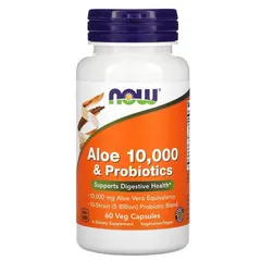 Viên uống NOW Foods Aloe 10.000 & Probiotics 60 Veg Capsules