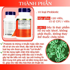 Viên uống Probiotic phức hợp hỗ trợ sức khoẻ tiêu hoá đường ruột 15 Billion CFU 120 viên