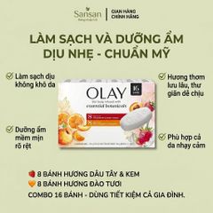 Xà Bông OLAY Bar Soap Combo 16 Bánh – Dưỡng Ẩm Mềm Mịn, Thơm Lâu | Dâu Tây & Kem + Đào