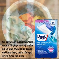 Giấy giặt chống lem màu Denkmit Đức hộp 24 tờ hút màu quần áo chống loang màu khi giặt