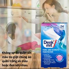 Giấy giặt chống lem màu Denkmit Đức hộp 24 tờ hút màu quần áo chống loang màu khi giặt