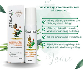 Chai xịt giảm đau họng keo ong Vitatree 30ml - Mẫu mới (nhập khẩu, tem phụ)