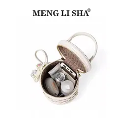 (Hàng V.I.P LIMITED - KHÔNG HỘP) - Túi xách Nữ MENGLISHA Màu Trắng, Thiết Kế Họa Tiết Hoa Văn, Dáng Trụ Tròn