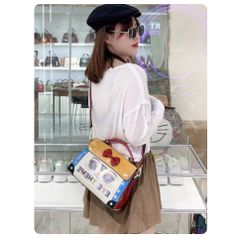 (EYETHEME CHÍNH HÃNG - M2846#) - Túi xách nữ kiểu retro phối màu dễ thương, chất liệu da phủ dầu sáp, thời tra