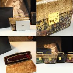 (HÀNG V.I.P ORDER) - Túi cầm tay Nữ dạng Cốp Rương 2024 Phong cách mới Họa tiết rắn Đinh tán