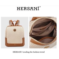 (HÀNG V.I.P ORDER) - Balo Da HERSANI Size Lớn Đựng Tài Liệu, LAPTOP, Họa Tiết Caro Màu Kem Phối Nâu, Da Chống Nước