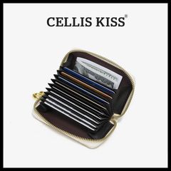 (Hàng V.I.P LIMITED - FULL BOX) Ví đựng thẻ Cellis Kiss 12 ngăn tối giản sang trọng, thời thượng . Màu KEM Logo Chữ S