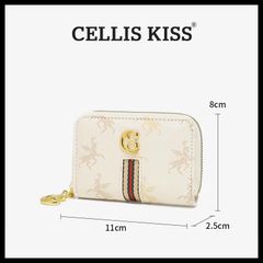 (Hàng V.I.P LIMITED - FULL BOX) Ví đựng thẻ Cellis Kiss 12 ngăn tối giản sang trọng, thời thượng . Màu KEM Logo Chữ S