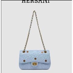 (Hàng V.I.P LIMITED ORDER) - Túi xách Nữ HERSANI đeo chéo lịch sự, sang trọng lót da thêu họa tiết tinh tế màu xanh