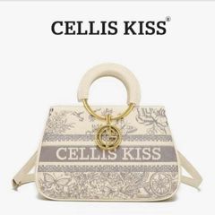 (Hàng V.I.P LIMITED - NO BOX) - Túi xách Nữ CELLIS KISS Thêu tay Quai Kiềng Kem sang trọng, thời thượng