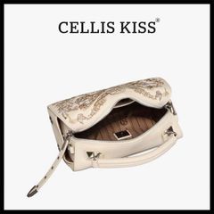 (Hàng V.I.P LIMITED - FULLBOX HÃNG) - Túi xách nữ CELLIS KISS thiết kế túi hộp họa tiết 8D, Màu kem bag, Sang trọng