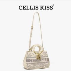 (Hàng V.I.P LIMITED - NO BOX) - Túi xách Nữ CELLIS KISS Thêu tay Quai Kiềng Kem sang trọng, thời thượng