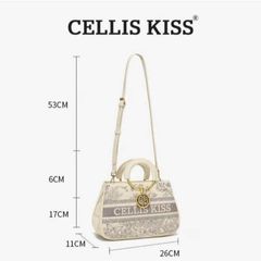 (Hàng V.I.P LIMITED - NO BOX) - Túi xách Nữ CELLIS KISS Thêu tay Quai Kiềng Kem sang trọng, thời thượng