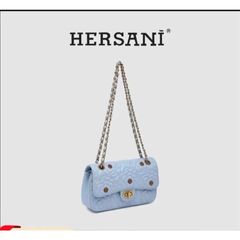 (Hàng V.I.P LIMITED ORDER) - Túi xách Nữ HERSANI đeo chéo lịch sự, sang trọng lót da thêu họa tiết tinh tế màu xanh