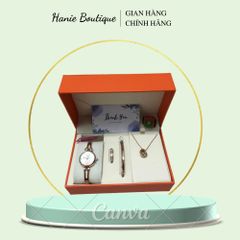 (Hàng Mới Về) - SET Đồng Hồ Nữ Sang Chảnh 5 Phụ kiện Thời trang Chất liệu Thép Không Gỉ