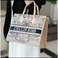(Hàng V.I.P LIMITED - NO BOX) - Túi xách Tote Nữ CELLIS KISS sức chứa lớn họa tiết thêu thời thượng, đẳng cấp, màu xanh