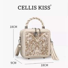 (Hàng V.I.P LIMITED - FULLBOX HÃNG) - Túi xách nữ CELLIS KISS dáng cốp vuông thêu tinh tế, trang nhã