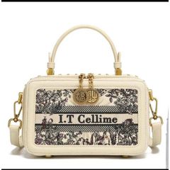 (Hàng V.I.P LIMITED - FULLBOX HÃNG) - Túi xách nữ I.T CELLIME dáng cốp nhỏ, Màu kem phối bag, Sang trọng