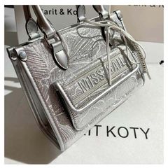 (Hàng V.I.P LIMITED ORDER) - Túi tote MISS GAIL thêu, màu bạc, chất lượng cao, Túi Cao Cấp