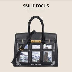 (Hàng V.I.P LIMITED) - Túi xách nữ SMILE FOCUS thời thượng, họa tiết tranh vẽ cổ điển, size lớn, đựng nhiều đồ, màu đen