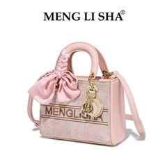 (Hàng V.I.P LIMITED - KHÔNG HỘP HÃNG) - Túi xách Nữ MENGLISHA dáng vuông Hồng tiểu thư, tặng kèm khăn lụa