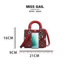 (Hàng V.I.P LIMITED ORDER - FULLBOX HÃNG TEM THẺ) - Túi xách nữ MISS GAIL thiết kế thêu họa tiết, Vải Dệt Đỏ
