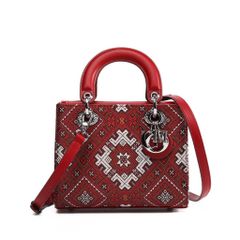 (Hàng V.I.P LIMITED ORDER - FULLBOX HÃNG TEM THẺ) - Túi xách nữ MISS GAIL thiết kế thêu họa tiết, Vải Dệt Đỏ
