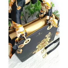 Túi Đi Tiệc Thêu Hoa Vàng Sang Trọng Tặng Kèm Khăn Lụa Size 25