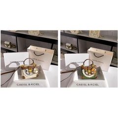 (Hàng V.I.P LIMITED) - Túi cốp vuông thương hiêu MISS GAIL thêu 2 màu xanh và trắng