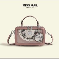 (Hàng V.I.P LIMITED) - Túi xách Nữ MISS GAIL Hộp Chữ Nhật Charme Tròn TRẮNG Phong Cách Mới
