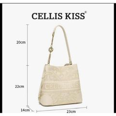 (Hàng V.I.P LIMITED - FULLBOX HÃNG) - Túi xách Nữ CELLIS KISS kiểu gối size to, họa tiết thêu tay sang trọng màu Kem