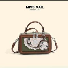 (Hàng V.I.P LIMITED) - Túi xách Nữ MISS GAIL Hộp Chữ Nhật Charme Tròn XANH LÁ Khóa Trắng