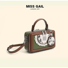 (Hàng V.I.P LIMITED) - Túi xách Nữ MISS GAIL Hộp Chữ Nhật Charme Tròn XANH LÁ Khóa Trắng