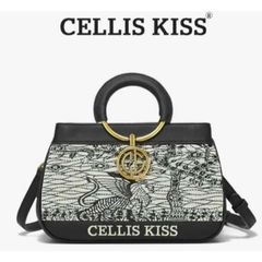 (Hàng V.I.P LIMITED - NO BOX) - Túi xách Nữ CELLIS KISS Thêu tay Quai Kiềng Đen sang trọng, thời thượng