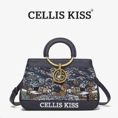 (Hàng V.I.P LIMITED - NO BOX) - Túi xách Nữ CELLIS KISS Thêu tay Quai Kiềng Xanh sang trọng, thời thượng